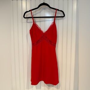 Beginning Boutique Red Satin Chemise with Spaghetti Straps